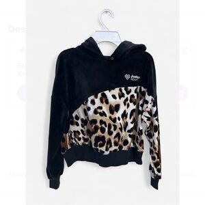 Justice Sport Girls Black and Leopard Print Hoodie